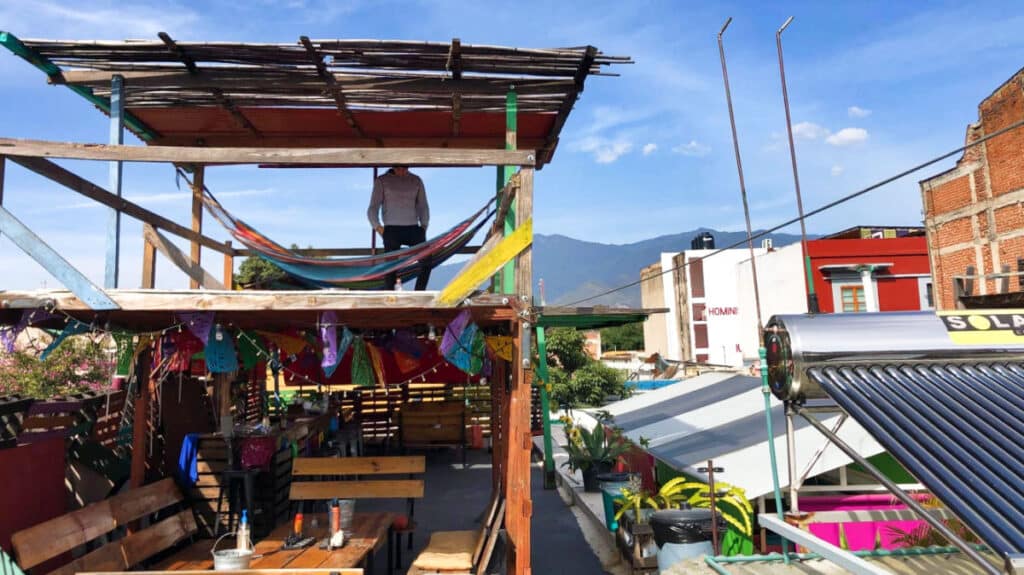 Man at the rooftop of an Oaxacan Hostel