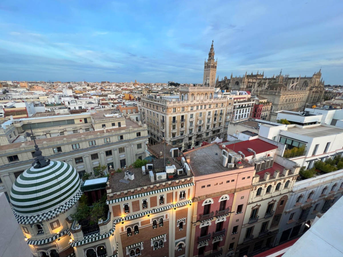 The cityscape view from the rooftop of Querencia de Sevilla hotel
