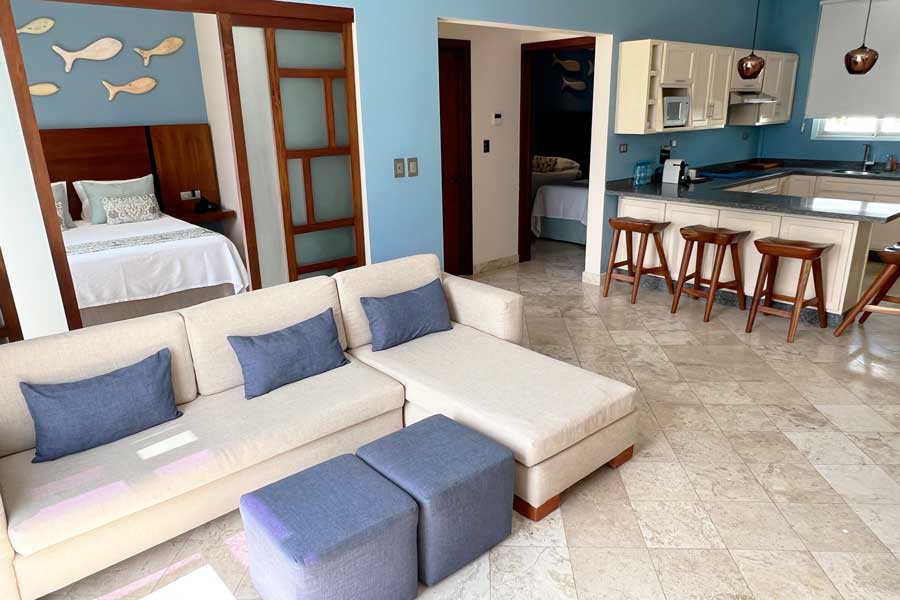 View from the interior of a room in Hotel Biwa Tulum
