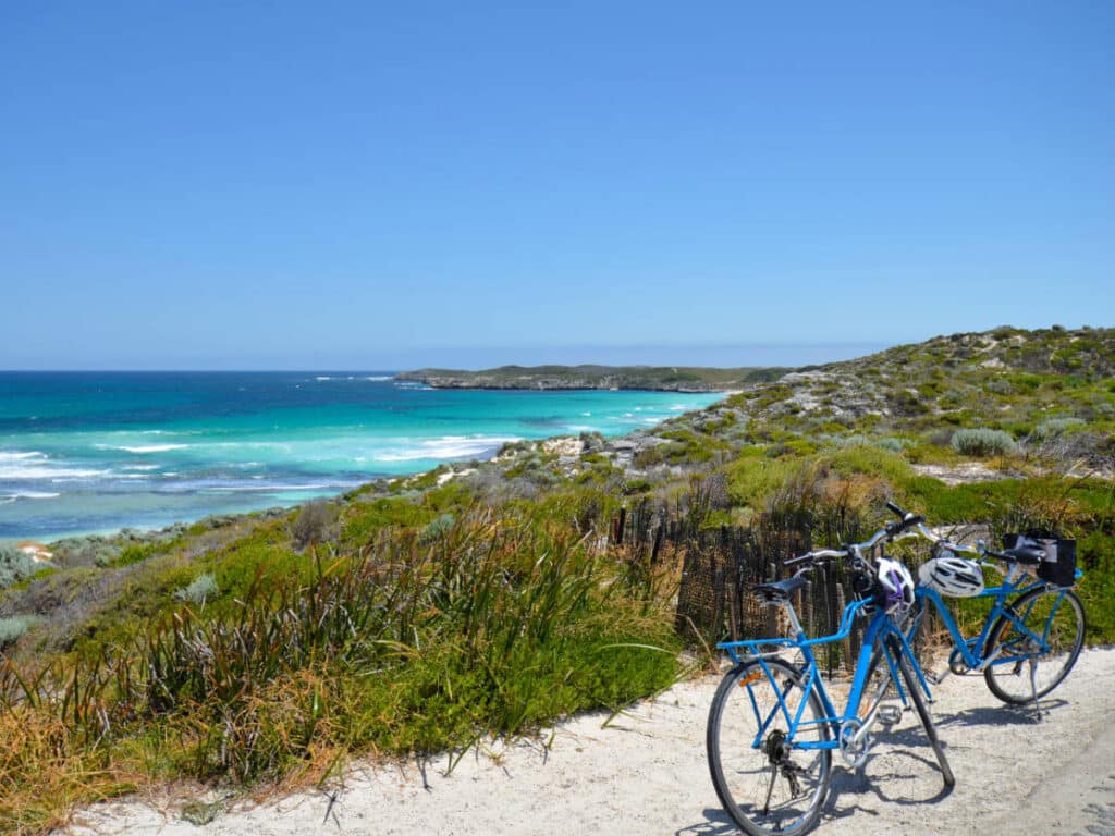 View of the coast in Rottnest Island, Australia while cycling at morning