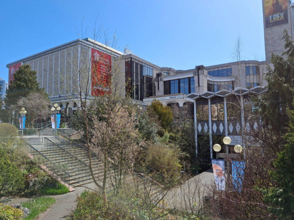 View of the landscape and the exterior of the Royal British Columbia Museum