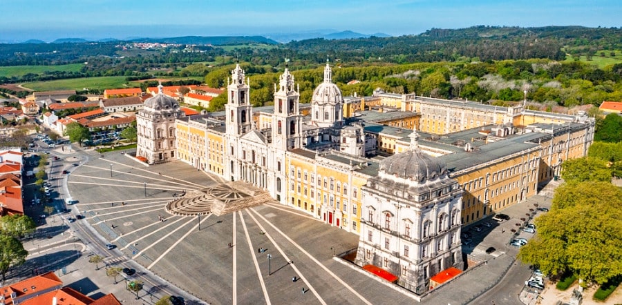 Aerial view of the heritage site Royal Convent and Palace of Mafra
