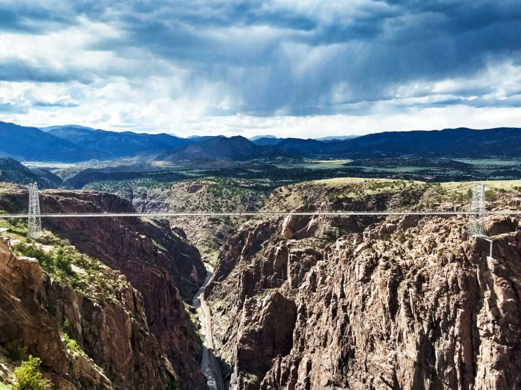 Overlooking view of the Royal Gorge suspension bridge from the gondola