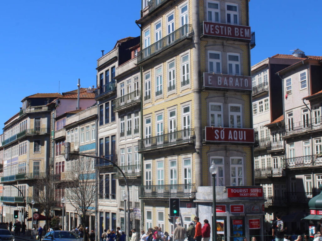 View of the buildings along Rua Das Flores