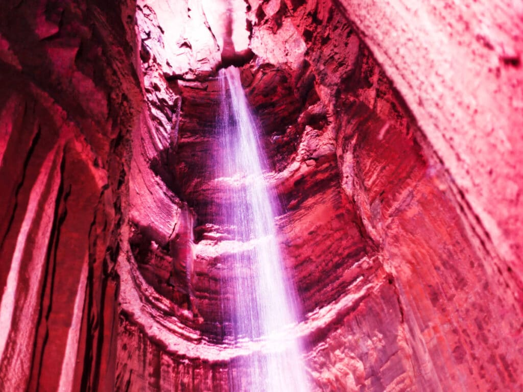 Magnificent view of the Ruby Falls from the underground cavern in Lookout Mountain