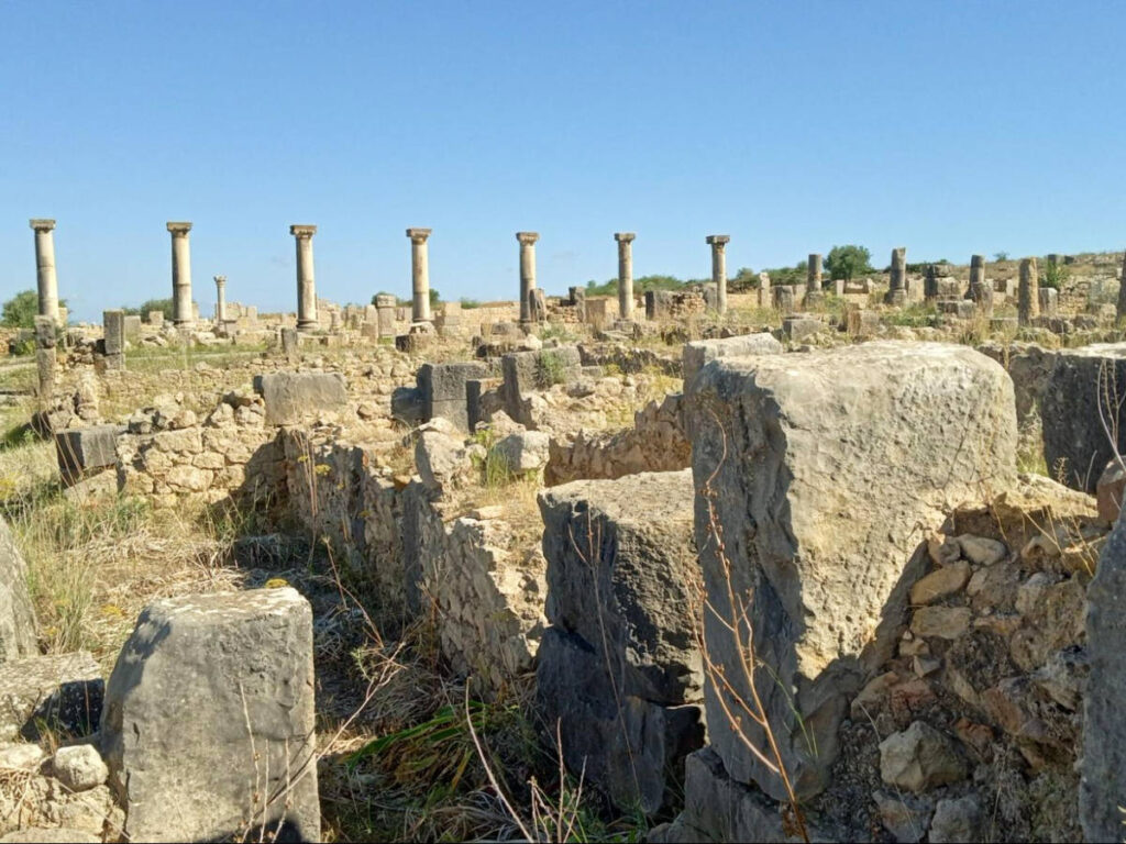 Clear blue sky over the ruins of Volubilis