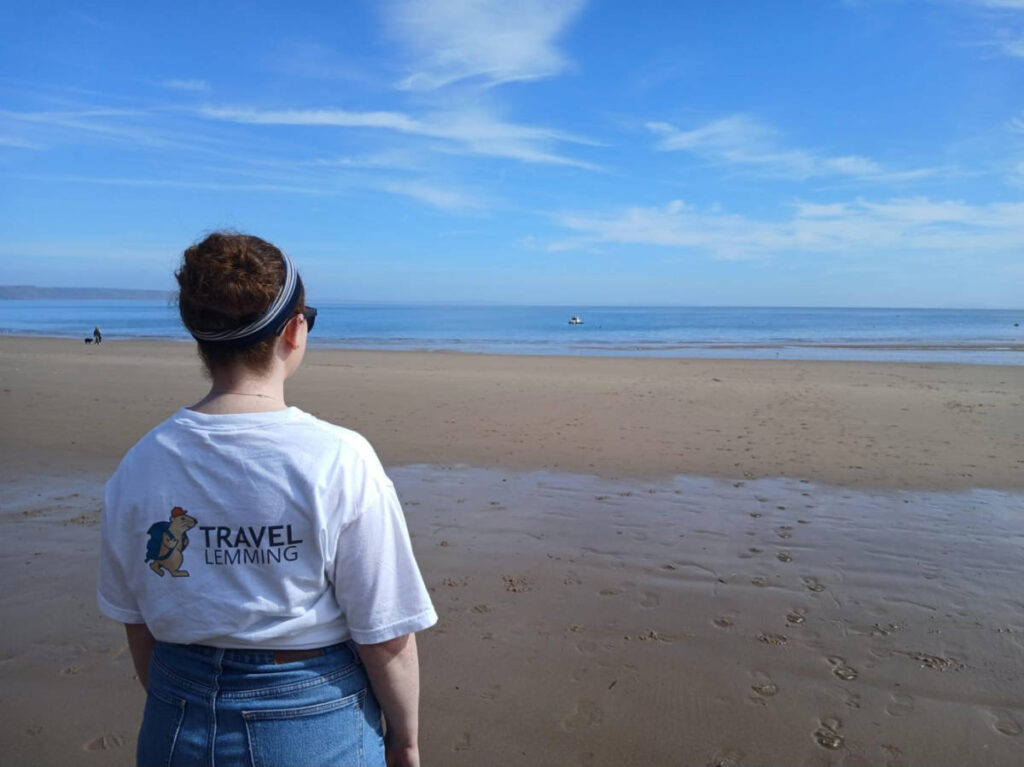 The author Ruthie admiring the vast shoreline