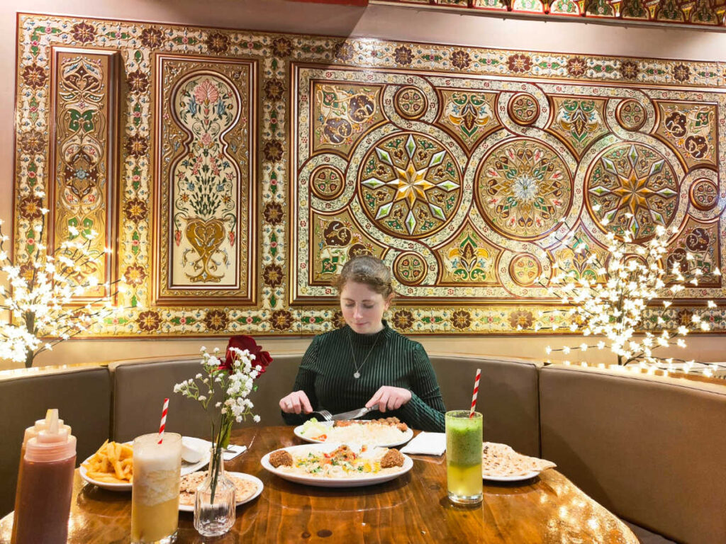The author Ruthie dining at the fancy restaurant of Shaam Nights
