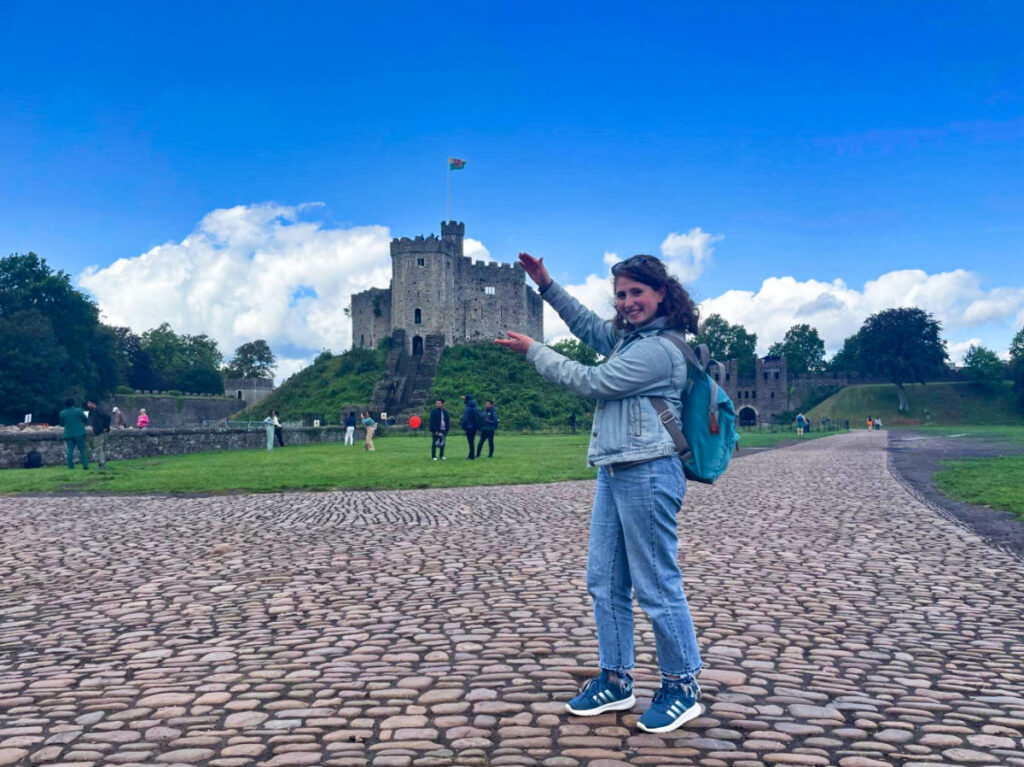 The author Ruthie Walters, "holding" the Norman Keep