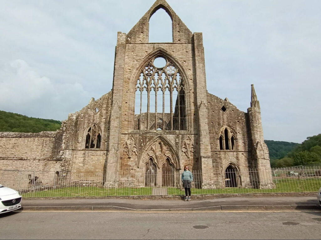 The author Ruthie Walters outside the Tintern Abbey