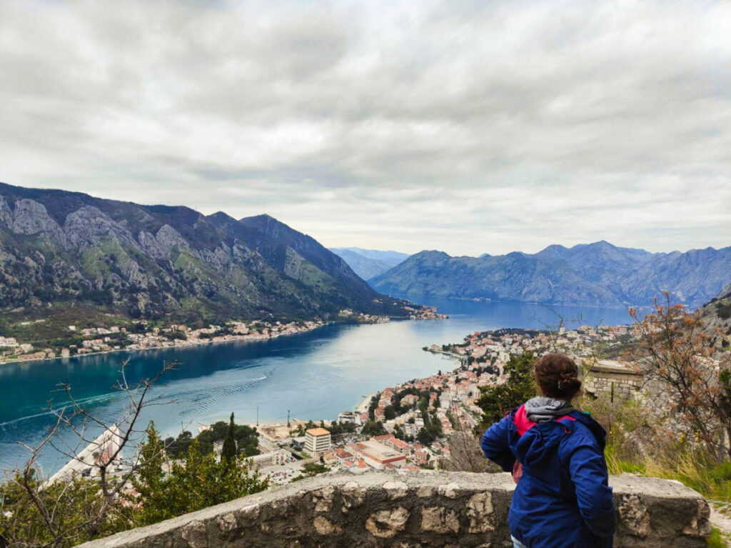 The author Ruthie Walters, enjoying the overlooking view in Kotor