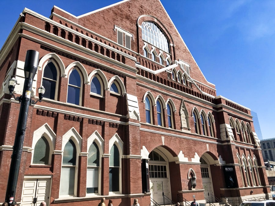 Exterior view of the big architectural of Ryman Auditorium