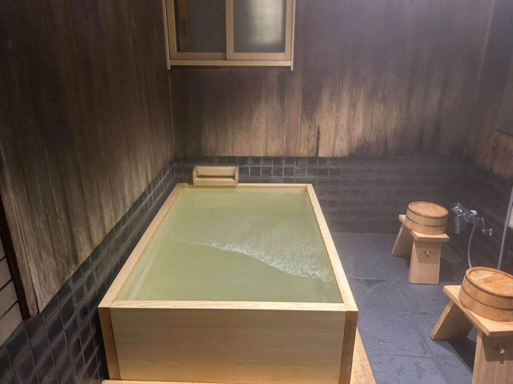 View of the private baths at Motonago
