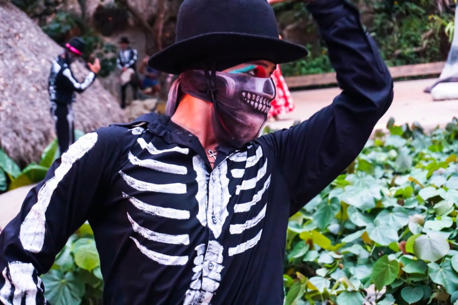 View of a performer in makeup at Rythyms of the Night Puerto Vallarta