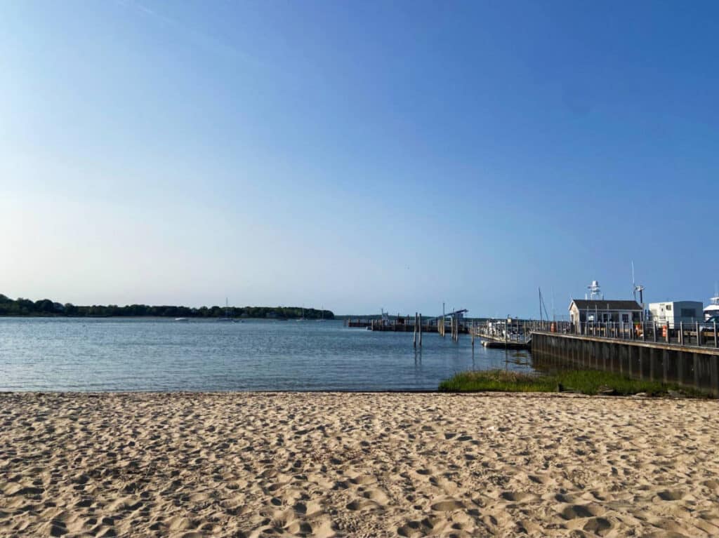 View of the harbor of Sag Harbor from the shoreline