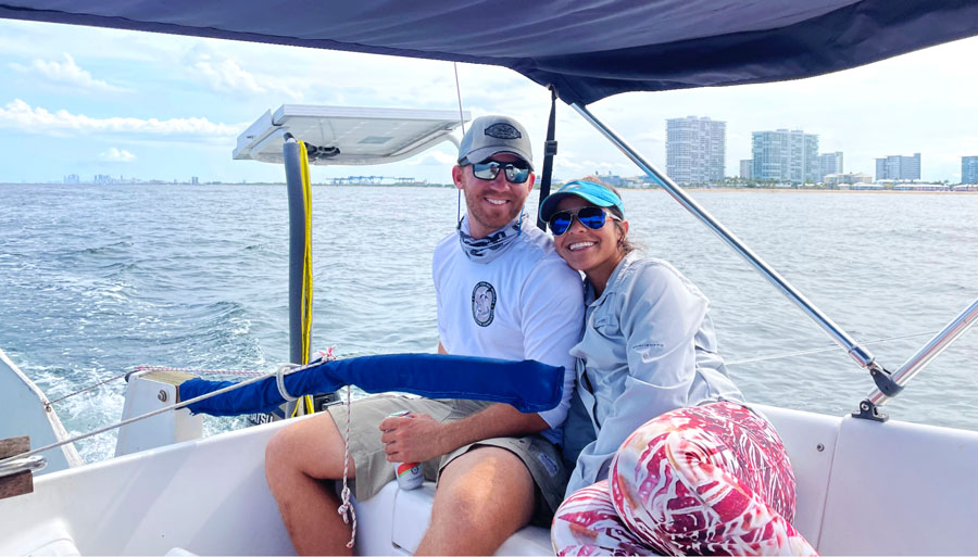 The author with his wife on a sailing boat
