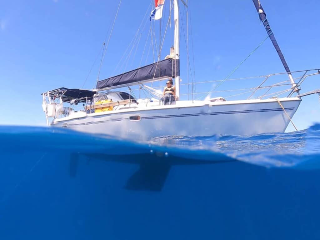 A sailing boat on a blue water