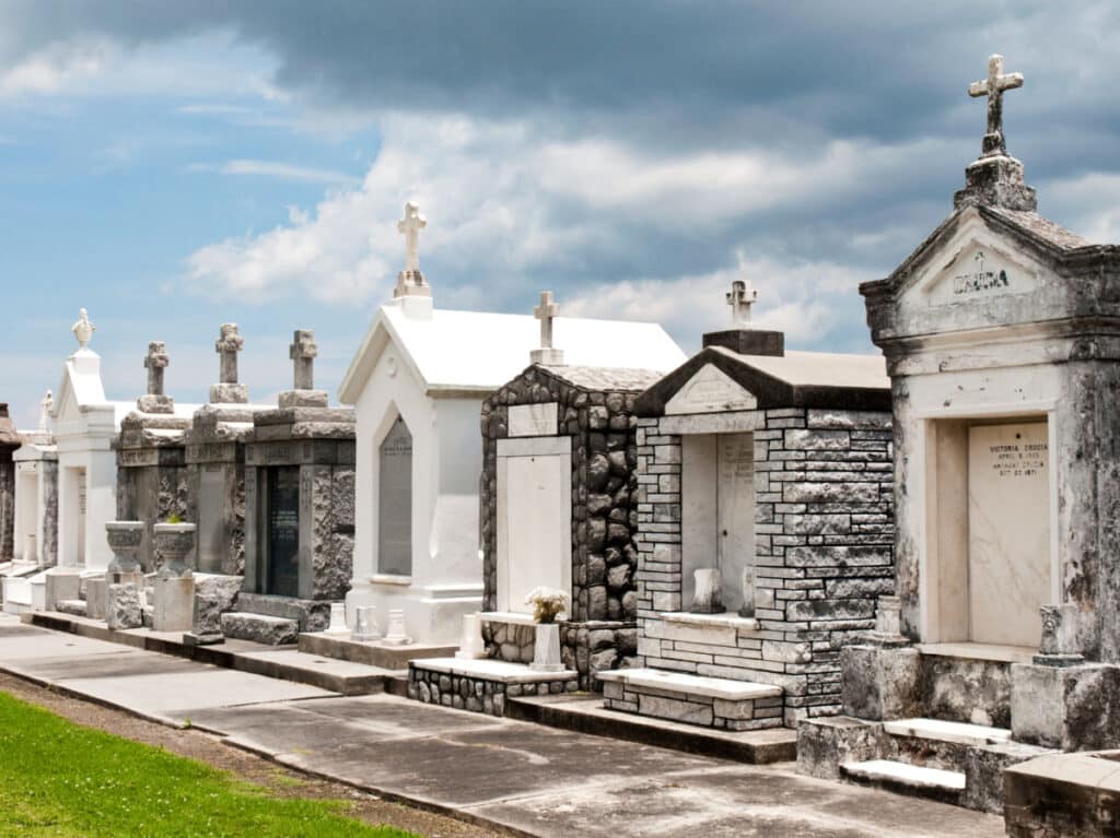View of the tombstones lined at the Saint Louis Cemetery