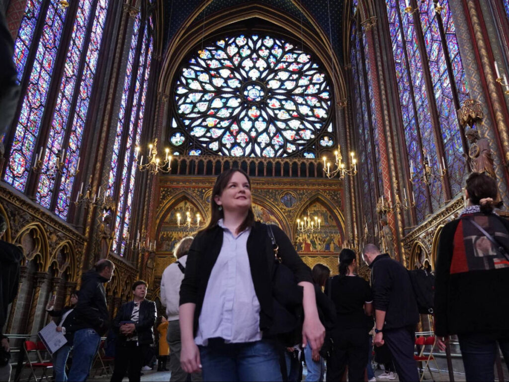The author Rachel Kapelke-Dale inside the Sainte-Chapelle Royal Chapel
