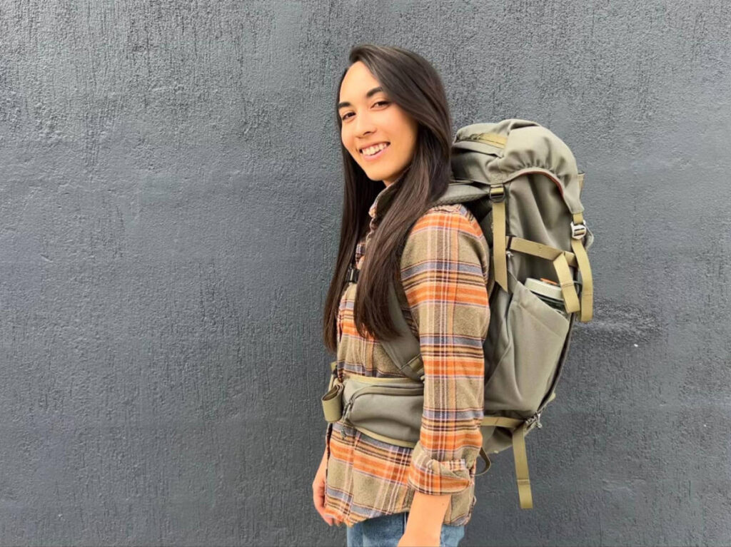 Abigail Bliss with her Salkan Carry-On Backpack
