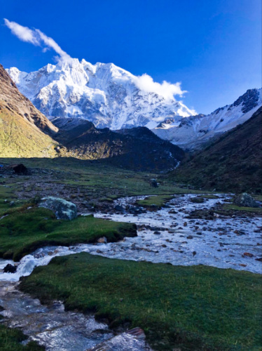 Scenic view of the snow capped mountain from the Salkantay Trek to Machu Picchu