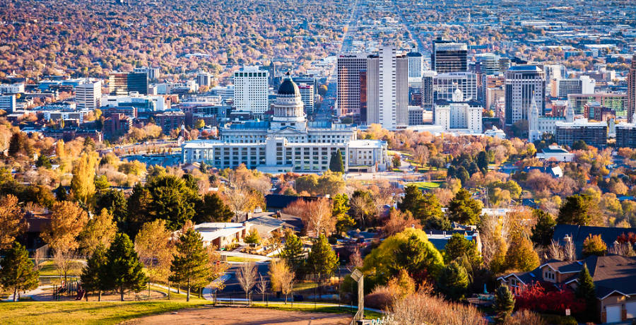 Aerial view of Salt Lake City during autumn