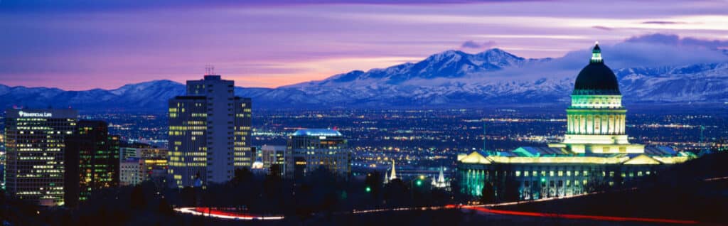 Panoramic view of the Salt Lake City at sunset