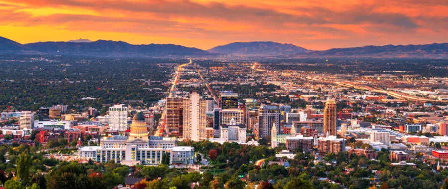 Aerial view of Salt Lake City during sunset