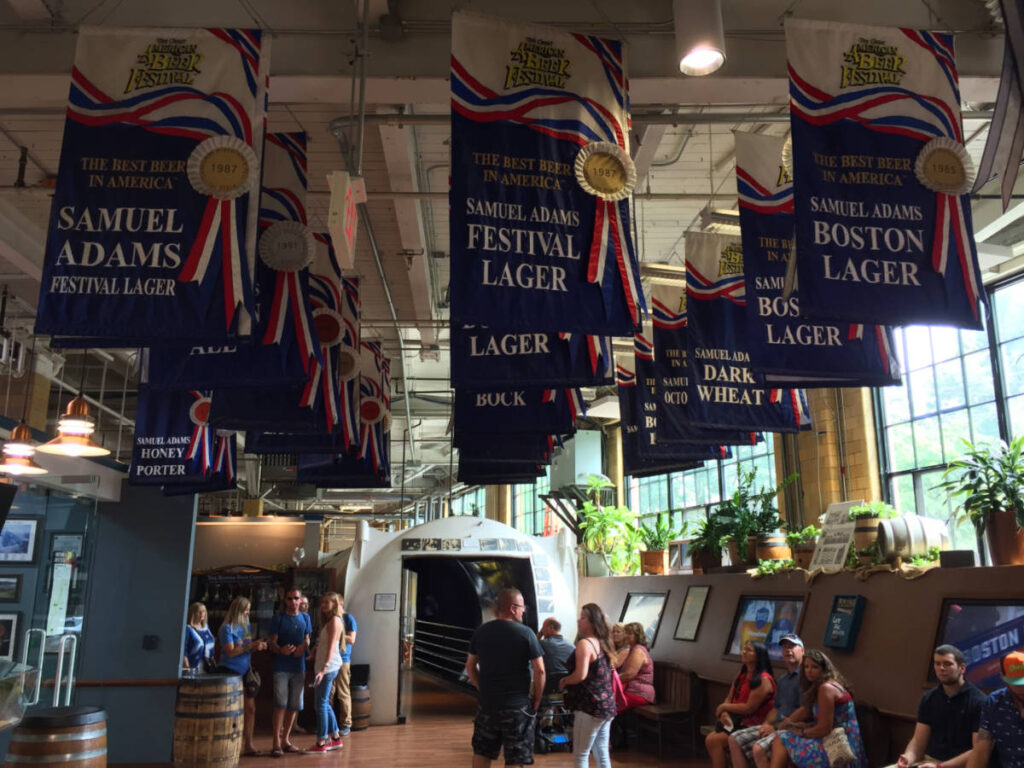 People gathered for the Samuel Adams Brewery tour