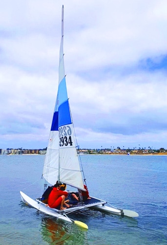 View of a group of people sailing in San Diego Bay