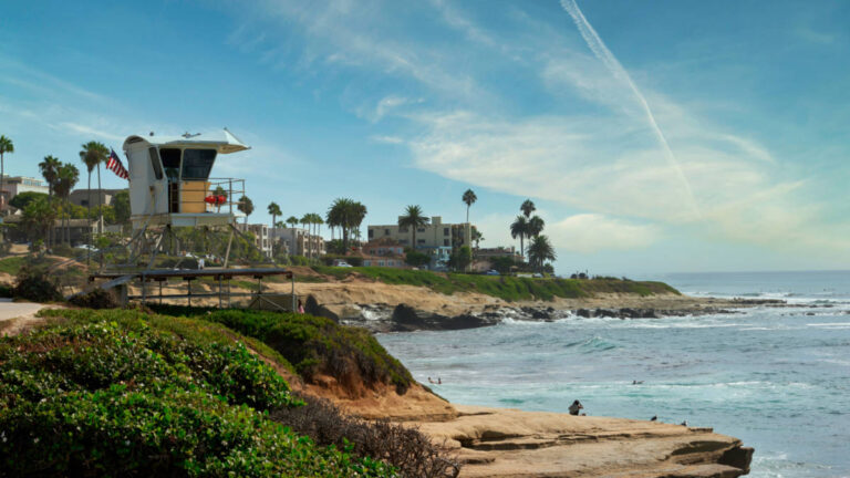 Clear blue sky over the coast of La Jolla