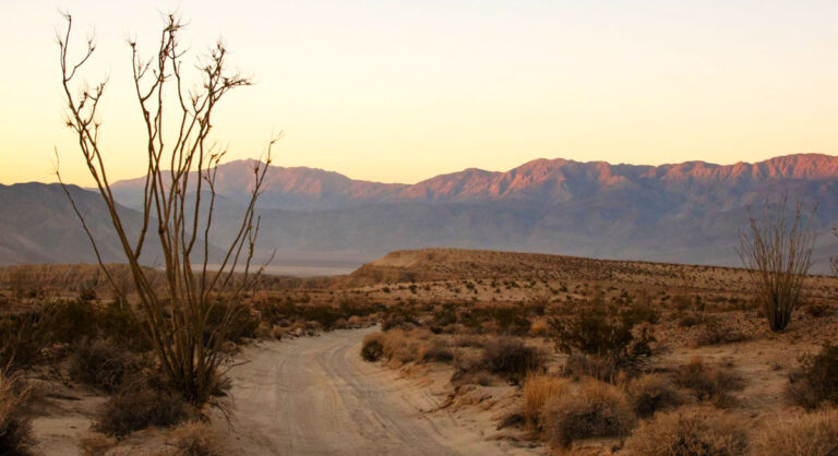 Scenic view of the mountain from afar at sunset