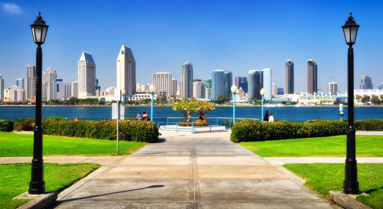 View of the San Diego City and the clear blue sky from the park