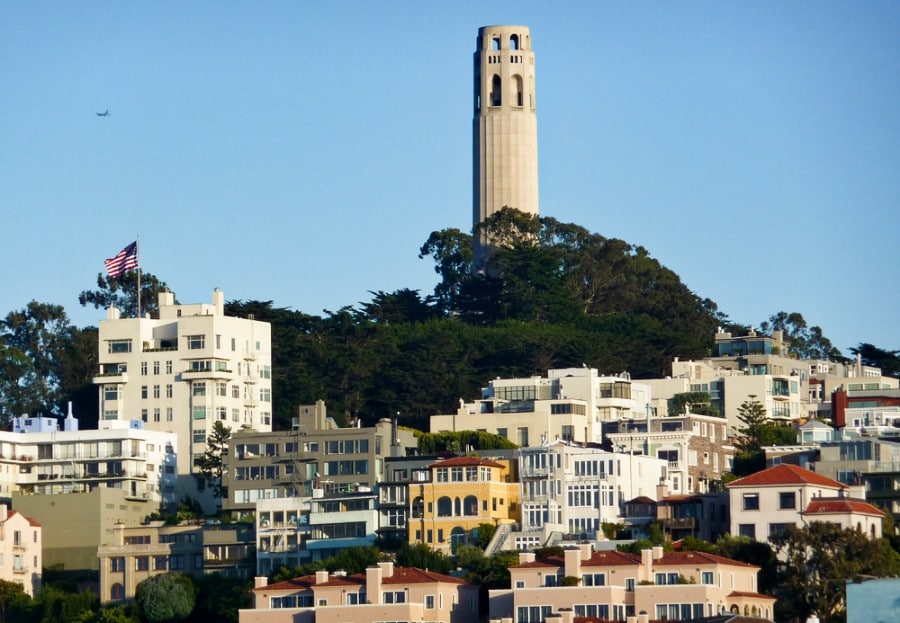 View of San Francisco’s Coit Tower and cityscape