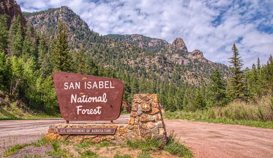 The San Isabel National Forest signage in Colorado