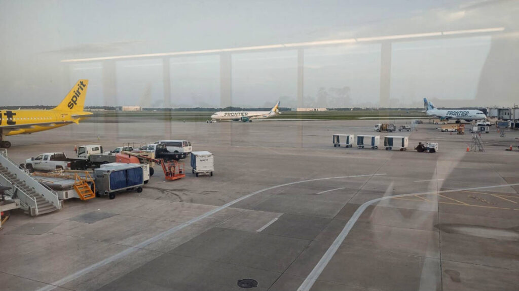 View of the planes from the boarding gate in San Juan Airport