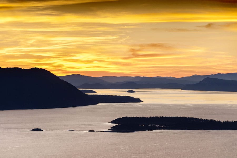 Scenic view from the San Juan Islands during sunset