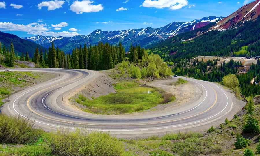 View of San Juan skyway hairpin bend