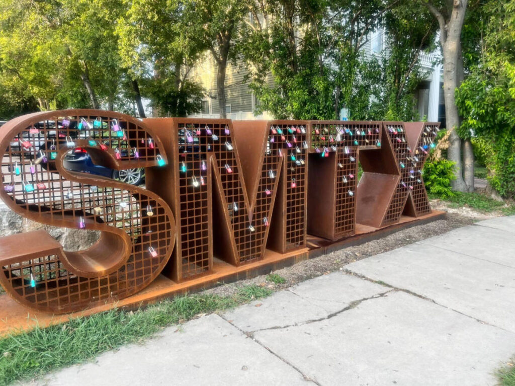 An SMTX signage with locks in San Marcos