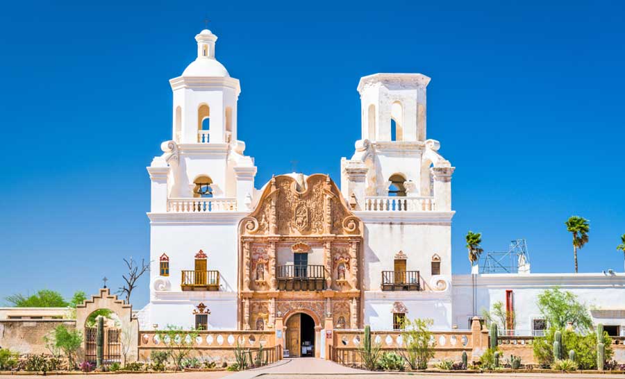 The San Xavier del Bac Mission from the outside in Tucson