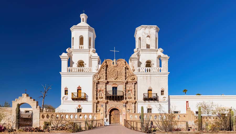 The clear blue sky over the San Xavier del Bac Mission