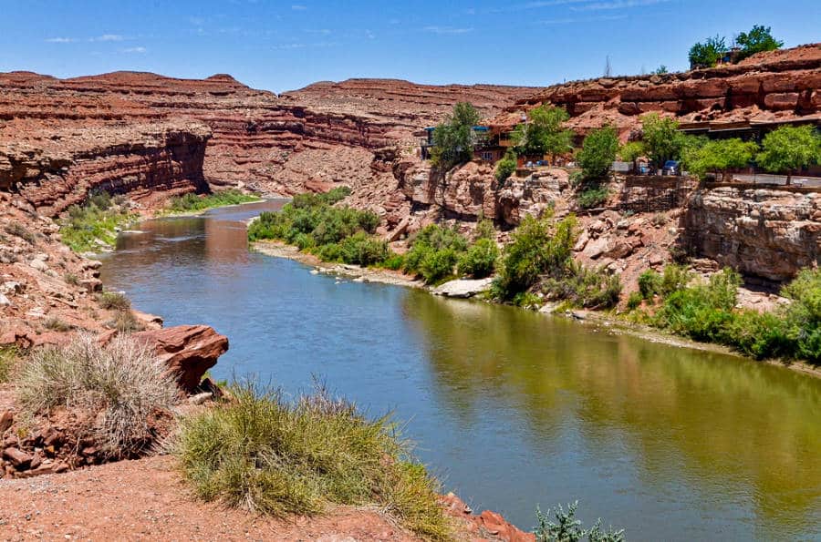 View of the Sand Island Campground near the river on a sunny day