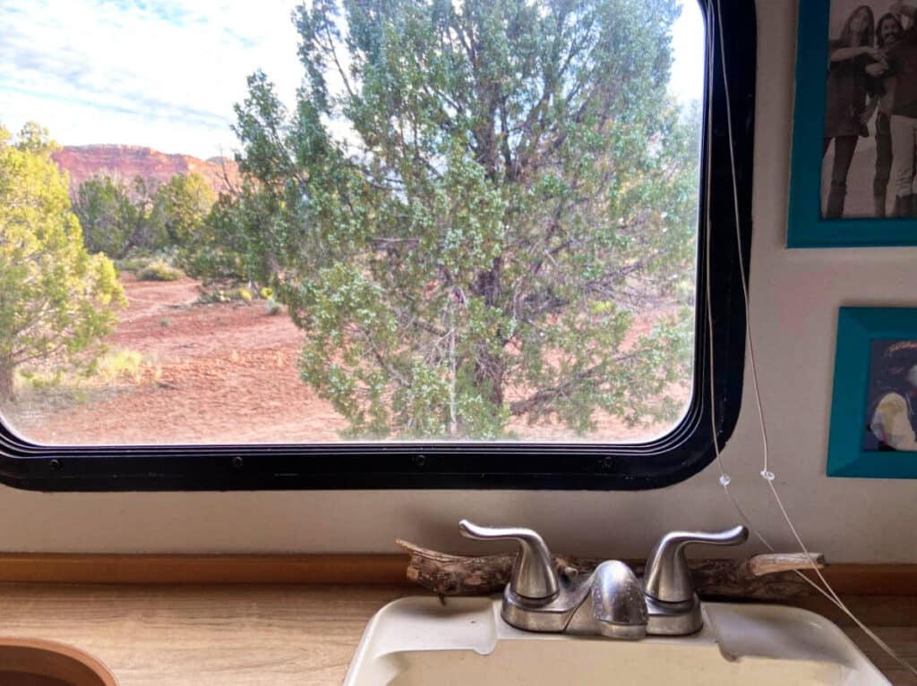 Overlooking view of the Utah sandstone from the window of the motorhome