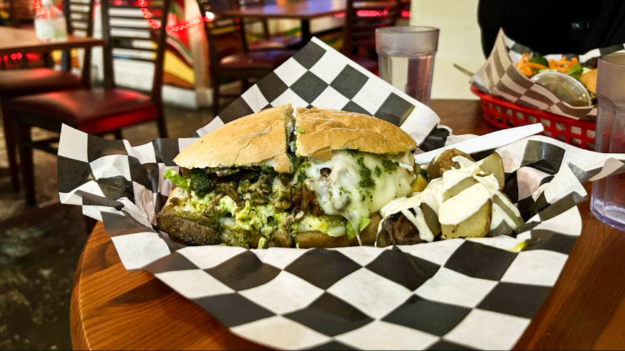 Closeup view of the delicious Peruvian sandwich from Cafe Rumba