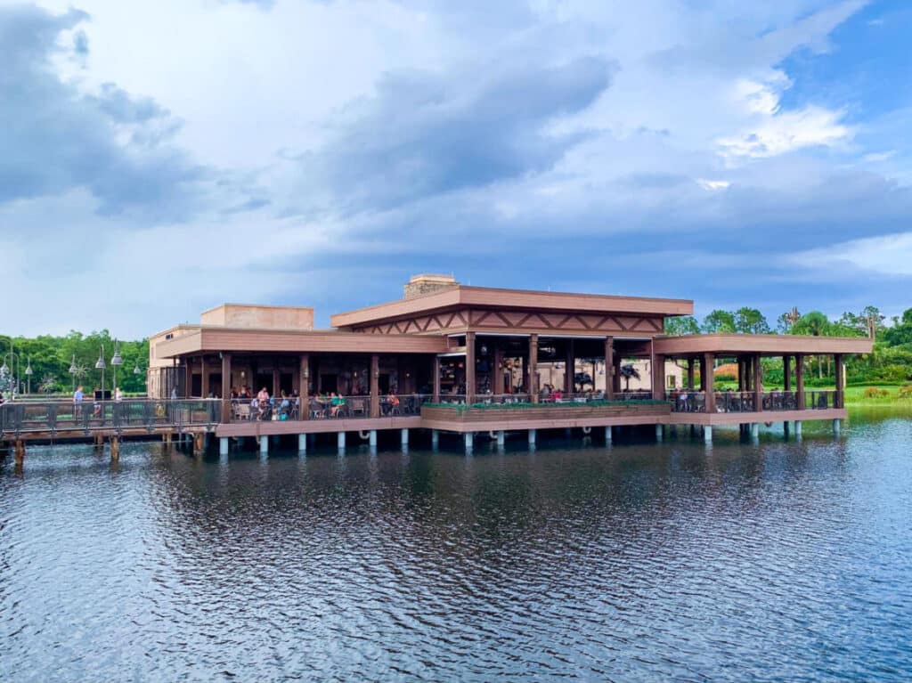 View of the Three Bridges Bar & Grill from across the water