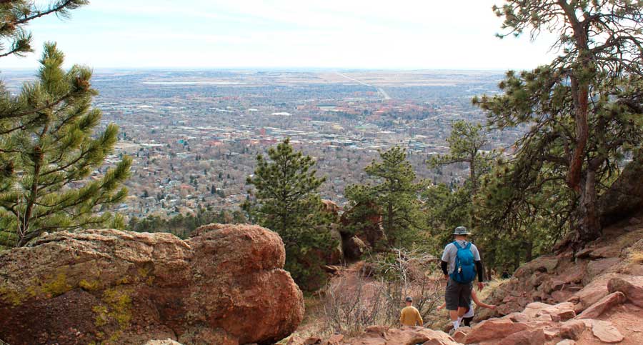 Overlooking view of Boulder during a hike at Sanitas Valley Loop Trail