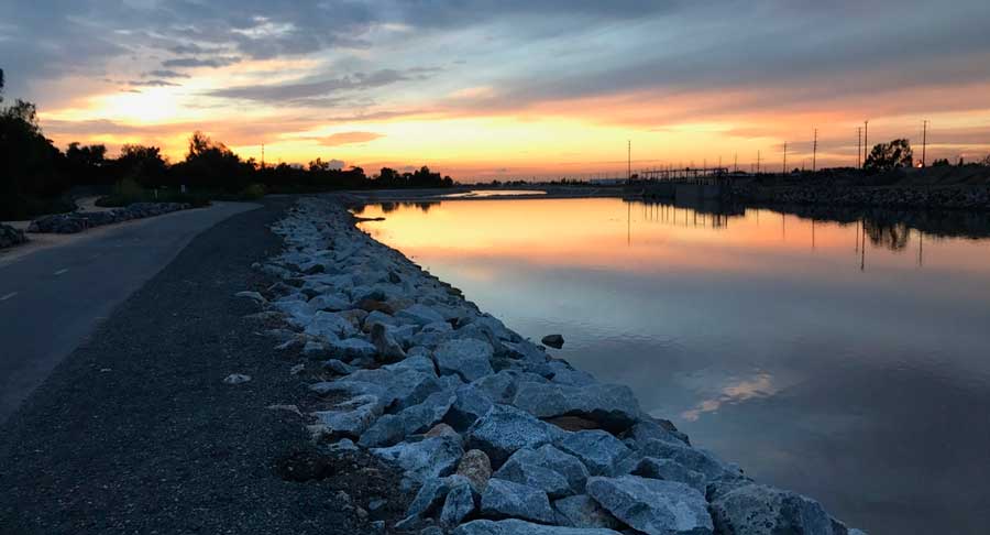 View from the Santa Ana River Trail during sunset