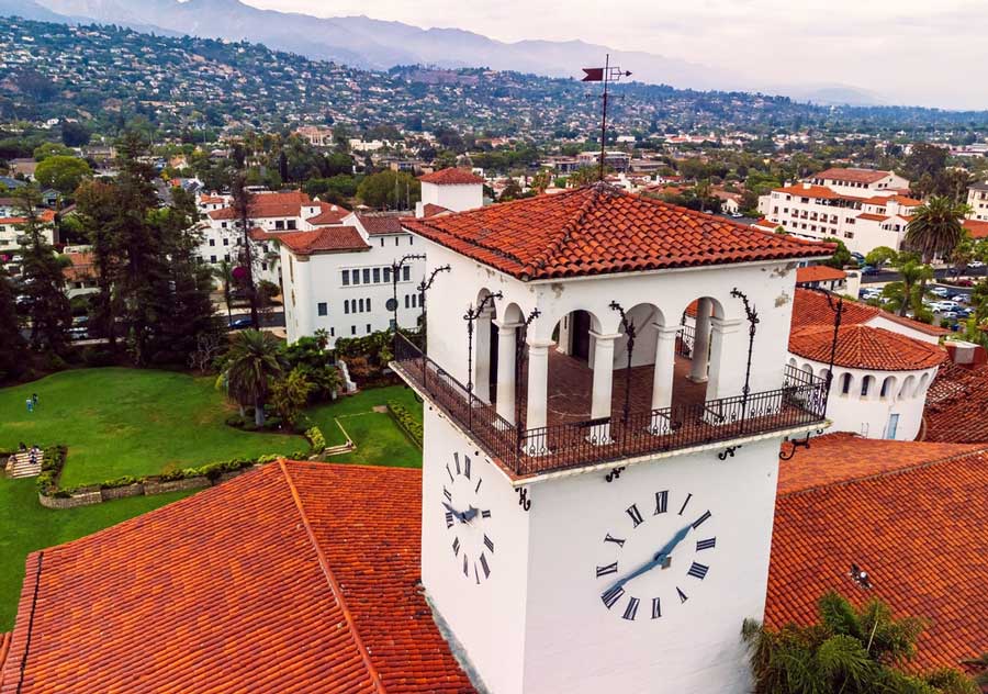 View of the clock tower in Santa Barbara Courthouse