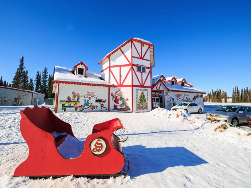 Clear blue sky over the Santa Claus House building