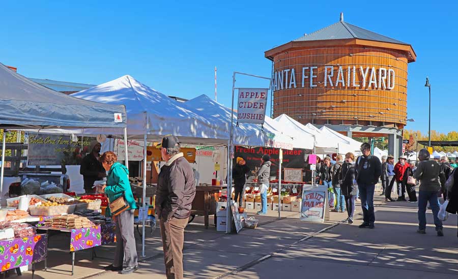 View of people wandering at the Santa Fe Farmers Market
